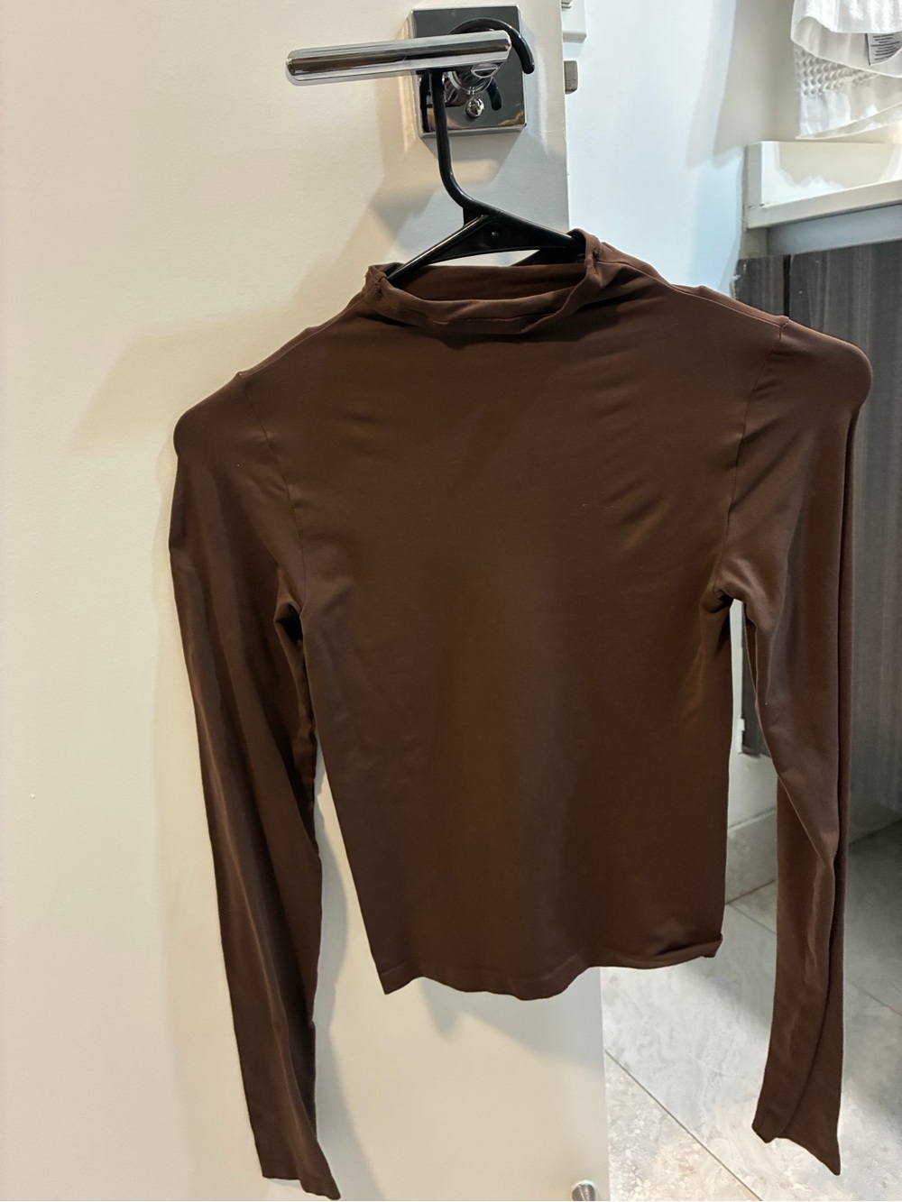 SKIMS Brown Mock Neck Long Sleeve Top